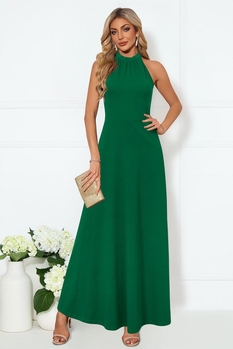 STYLEWORD Women's Summer Halter Neck Long Formal Dress Sexy Sleeveless Cocktail Evening Party Wedding Guest Maxi Dresses(Green,L) - Image 3